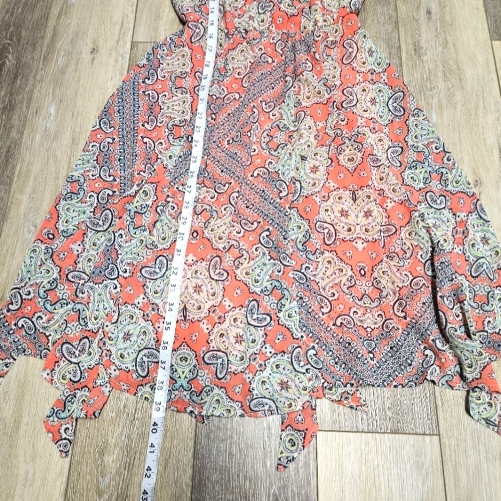 Kut From The Kloth Paisley Sundress Handkerchief Hem Fit & Flare Women's 4 Coral - Picture 2 of 8